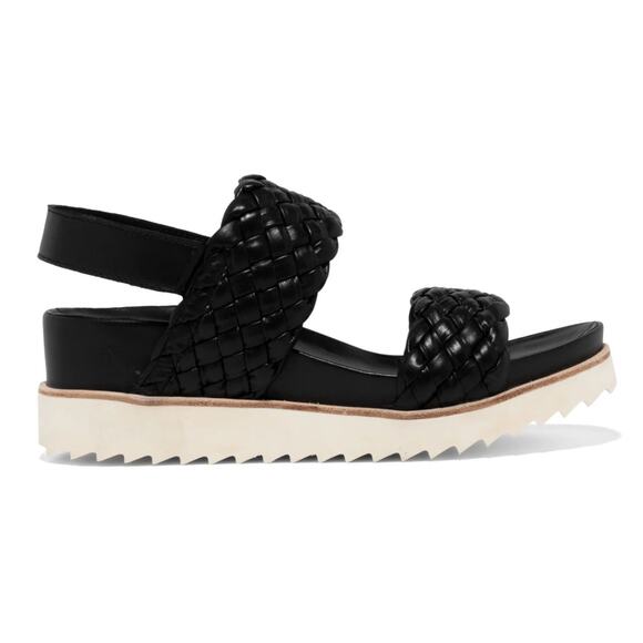 Homers Elba Trenza Woven Leather Platform Sandal Size 9 Black - Picture 1 of 3